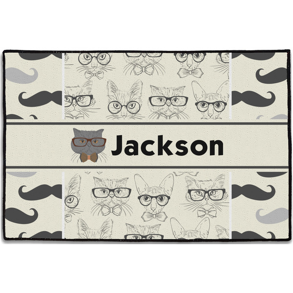 Custom Hipster Cats & Mustache Door Mat - 36"x24" (Personalized)