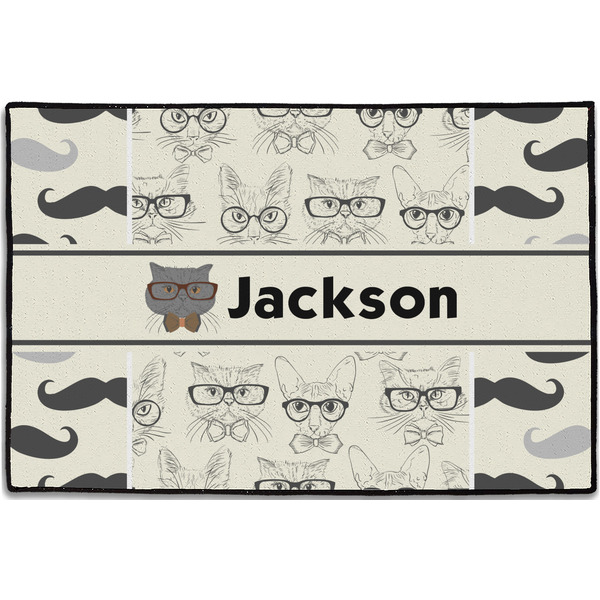 Hipster Cats & Mustache Personalized Door Mat - 36x24 (APPROVAL)