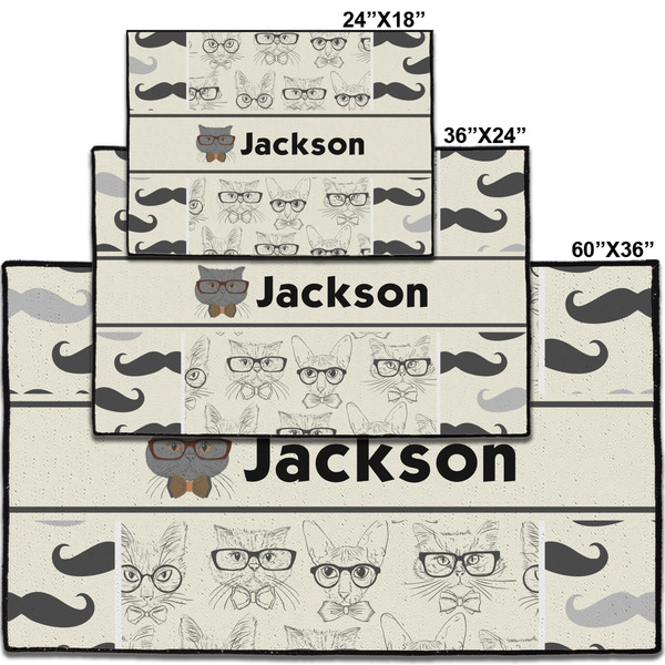 Hipster Cats & Mustache Personalized Door Mat - Group Parent IMF