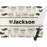 Hipster Cats & Mustache Rectangular Glass Cutting Board - Large - 15.25"x11.25" w/ Name or Text