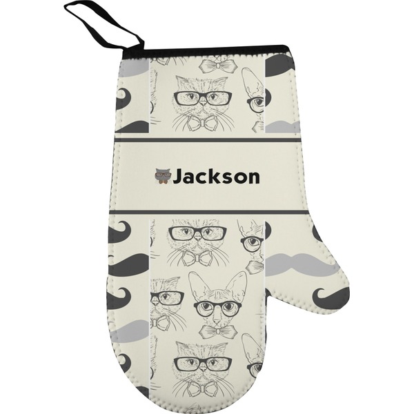 Custom Hipster Cats & Mustache Right Oven Mitt (Personalized)