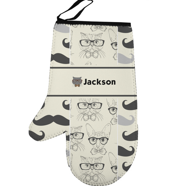 Custom Hipster Cats & Mustache Left Oven Mitt (Personalized)