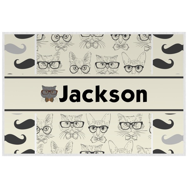 Custom Hipster Cats & Mustache Laminated Placemat w/ Name or Text
