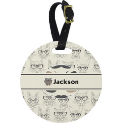 Hipster Cats & Mustache Plastic Luggage Tag - Round (Personalized)