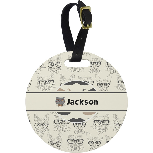 Custom Hipster Cats & Mustache Plastic Luggage Tag - Round (Personalized)