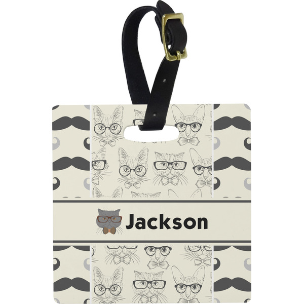Hipster Cats & Mustache Personalized Square Luggage Tag