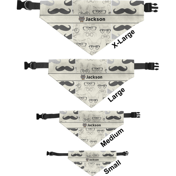 Hipster Cats & Mustache Pet Bandana Sizes