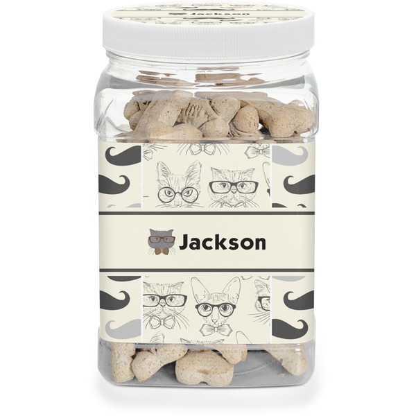 Custom Hipster Cats & Mustache Dog Treat Jar (Personalized)