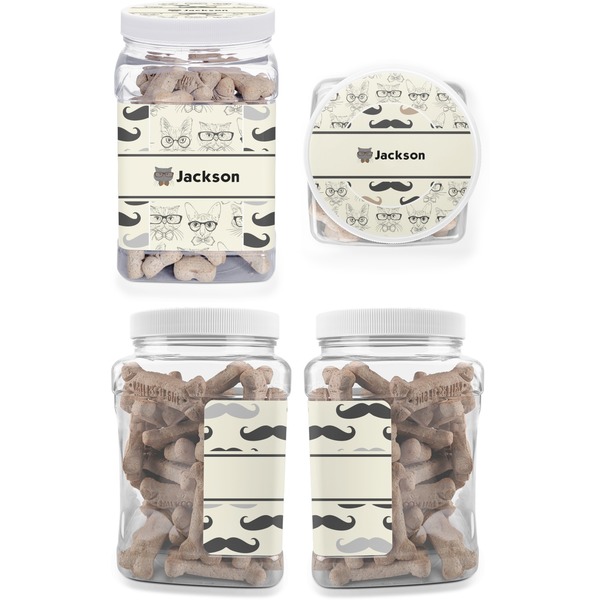 Hipster Cats & Mustache Pet Treat Jar - Multiple Angles