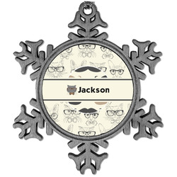Hipster Cats & Mustache Vintage Snowflake Ornament (Personalized)