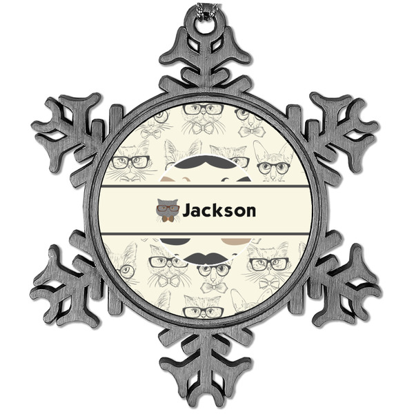 Custom Hipster Cats & Mustache Vintage Snowflake Ornament (Personalized)