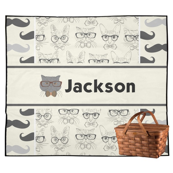 Custom Hipster Cats & Mustache Outdoor Picnic Blanket (Personalized)