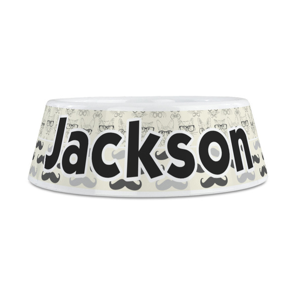 Hipster Cats & Mustache Plastic Dog Bowls - Medium - FRONT