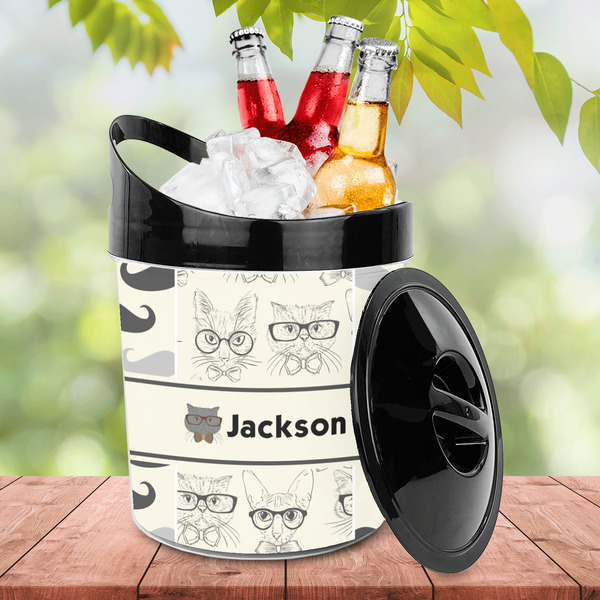 Hipster Cats & Mustache Plastic Ice Bucket - LIFESTYLE