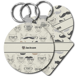 Hipster Cats & Mustache Plastic Keychain (Personalized)