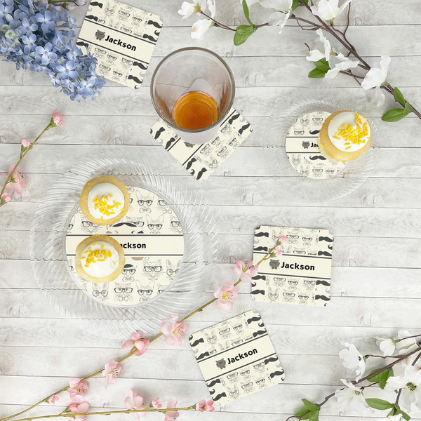 Hipster Cats & Mustache Plastic Party Appetizer & Dessert Plates - In Context