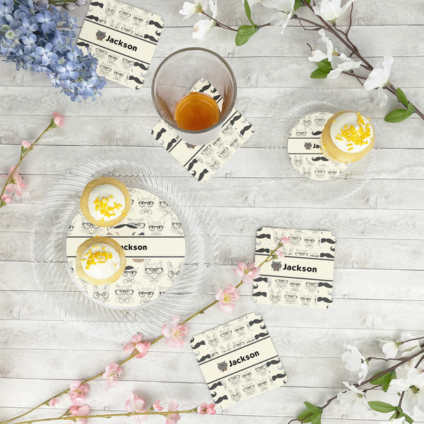 Hipster Cats & Mustache Plastic Party Dinner Plates - In Context