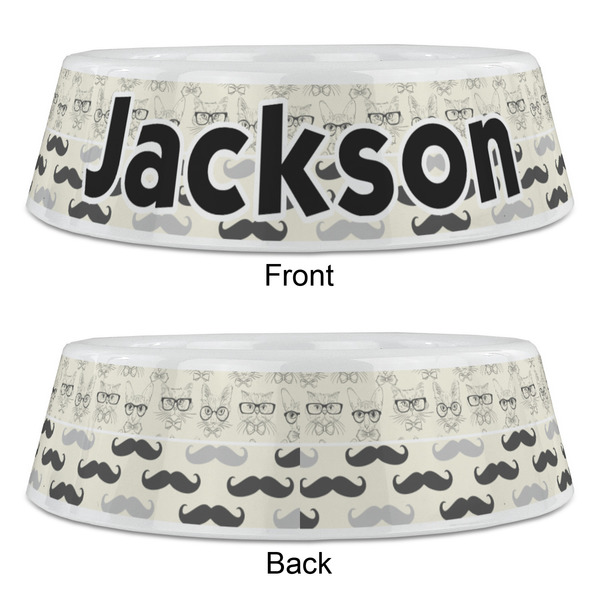 Hipster Cats & Mustache Plastic Pet Bowls - Large - APPROVAL