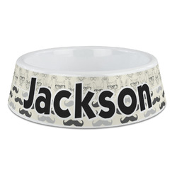 Hipster Cats & Mustache Plastic Dog Bowl - Large (Personalized)
