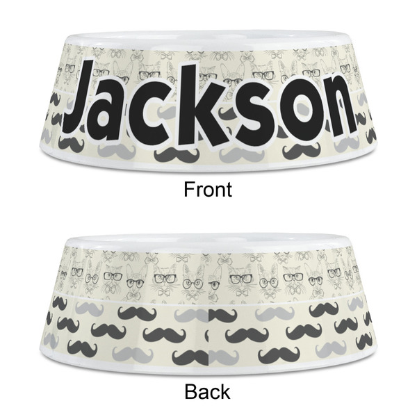 Hipster Cats & Mustache Plastic Pet Bowls - Medium - APPROVAL