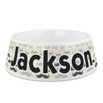 Hipster Cats & Mustache Plastic Dog Bowl - Medium (Personalized)