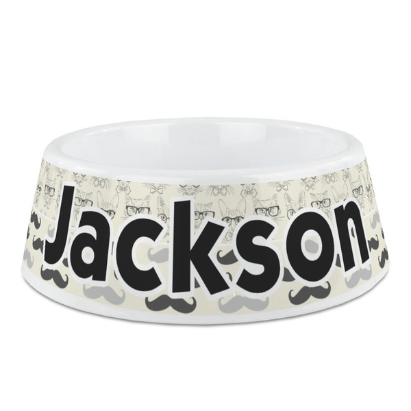 Custom Hipster Cats & Mustache Plastic Dog Bowl (Personalized)