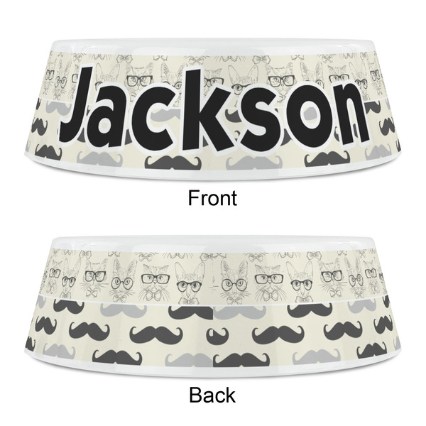 Hipster Cats & Mustache Plastic Pet Bowls - Small - APPROVAL