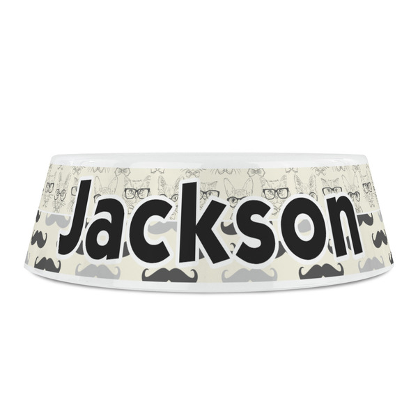 Hipster Cats & Mustache Plastic Pet Bowls - Small - FRONT
