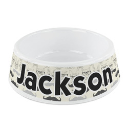Hipster Cats & Mustache Plastic Dog Bowl - Small (Personalized)