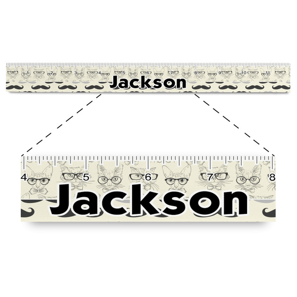 Custom Hipster Cats & Mustache Plastic Ruler - 12" (Personalized)