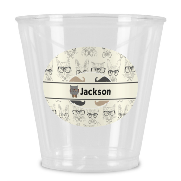 Custom Hipster Cats & Mustache Plastic Shot Glass (Personalized)
