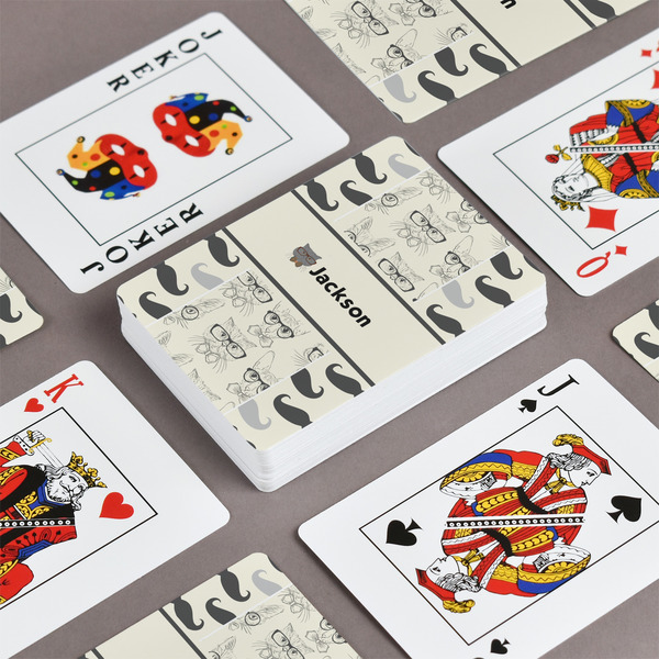 Hipster Cats & Mustache Playing Cards - Front & Back View