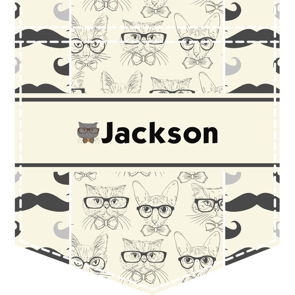 Custom Hipster Cats & Mustache Iron On Faux Pocket (Personalized)