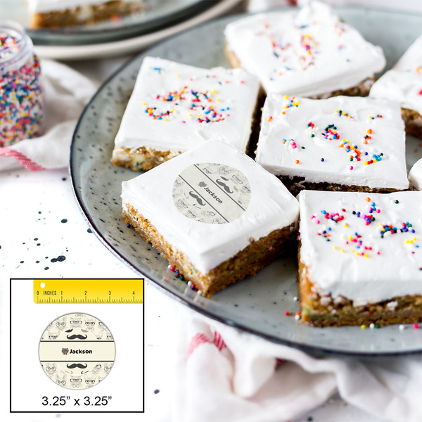 Hipster Cats & Mustache Printed Icing Circle - Large - In Context