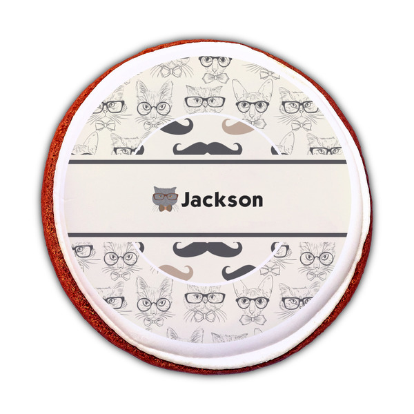 Hipster Cats & Mustache Printed Icing Circle - Medium - On Cookie