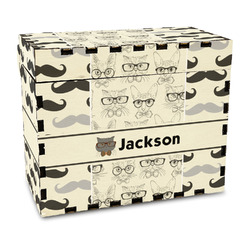 Hipster Cats & Mustache Wood Recipe Box - Full Color Print (Personalized)