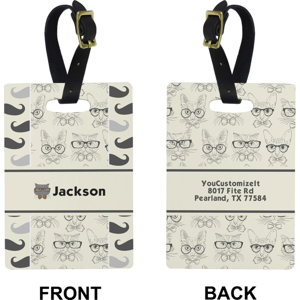 Hipster Cats & Mustache Rectangle Luggage Tag (Front + Back)