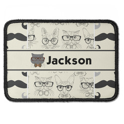 Hipster Cats & Mustache Iron On Rectangle Patch w/ Name or Text
