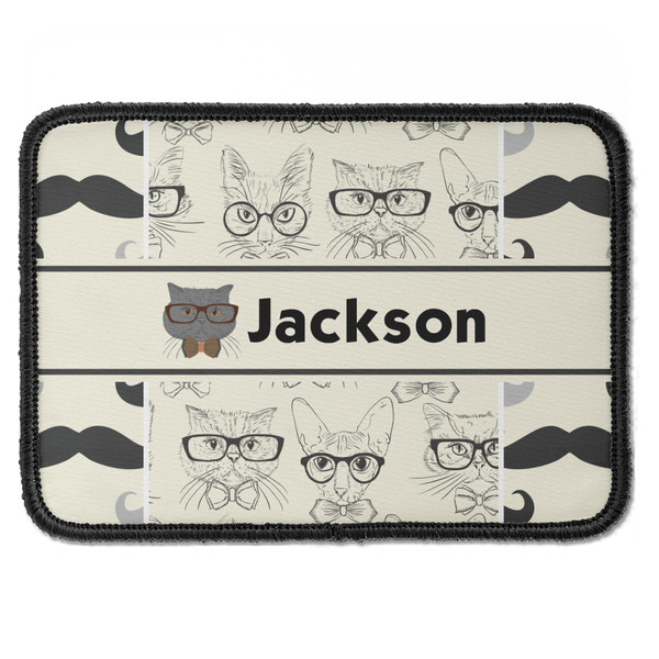 Custom Hipster Cats & Mustache Iron On Rectangle Patch w/ Name or Text