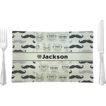 Hipster Cats & Mustache Rectangular Glass Lunch / Dinner Plate - Single or Set (Personalized)