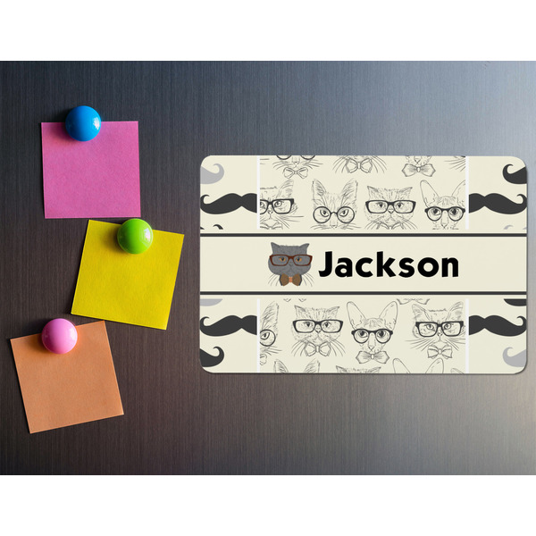 Hipster Cats & Mustache Rectangular Fridge Magnet - LIFESTYLE