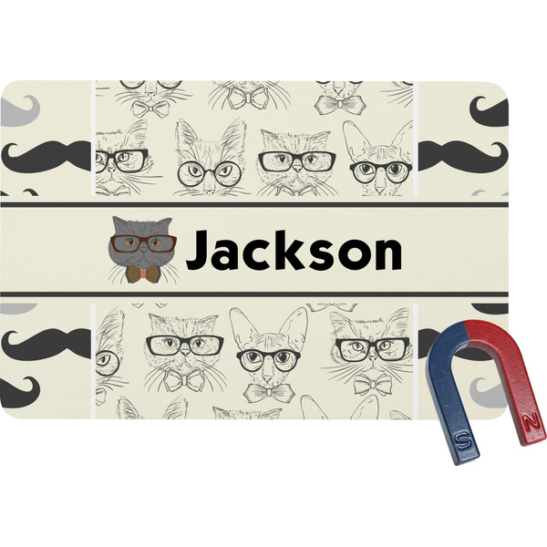 Custom Hipster Cats & Mustache Rectangular Fridge Magnet (Personalized)