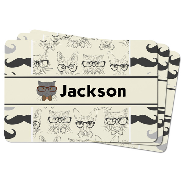 Hipster Cats & Mustache Rectangular Fridge Magnet - THREE