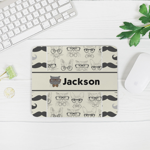 Hipster Cats & Mustache Rectangular Mouse Pad - LIFESTYLE 2
