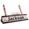 Hipster Cats & Mustache Red Mahogany Nameplates with Business Card Holder - Angle