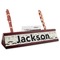 Hipster Cats & Mustache Red Mahogany Nameplate with Business Card Holder (Personalized)