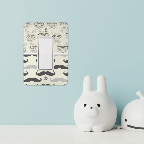 Hipster Cats & Mustache Rocker Light Switch Covers - Single - IN CONTEXT