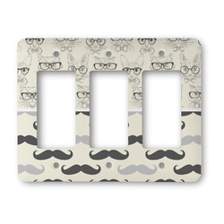 Hipster Cats & Mustache Rocker Style Light Switch Cover - Three Switch