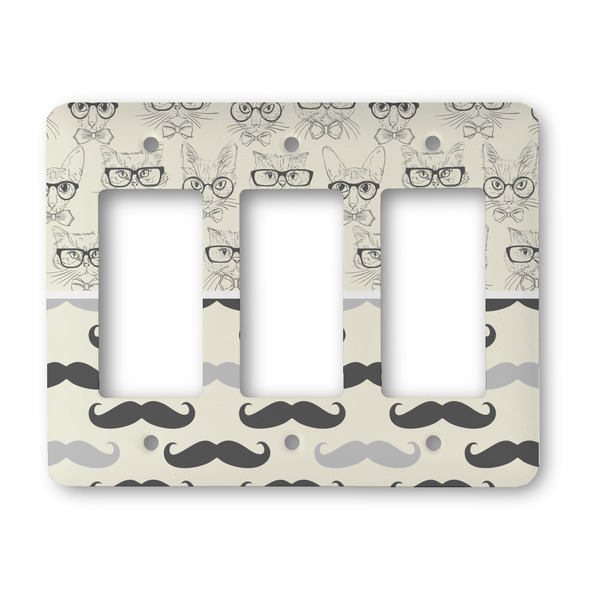 Custom Hipster Cats & Mustache Rocker Style Light Switch Cover - Three Switch