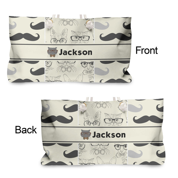 Hipster Cats & Mustache Large Rope Tote - From & Back View